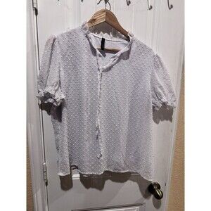 Luna Rae White Ruffled Flocked Short Sleeve Top Size XL